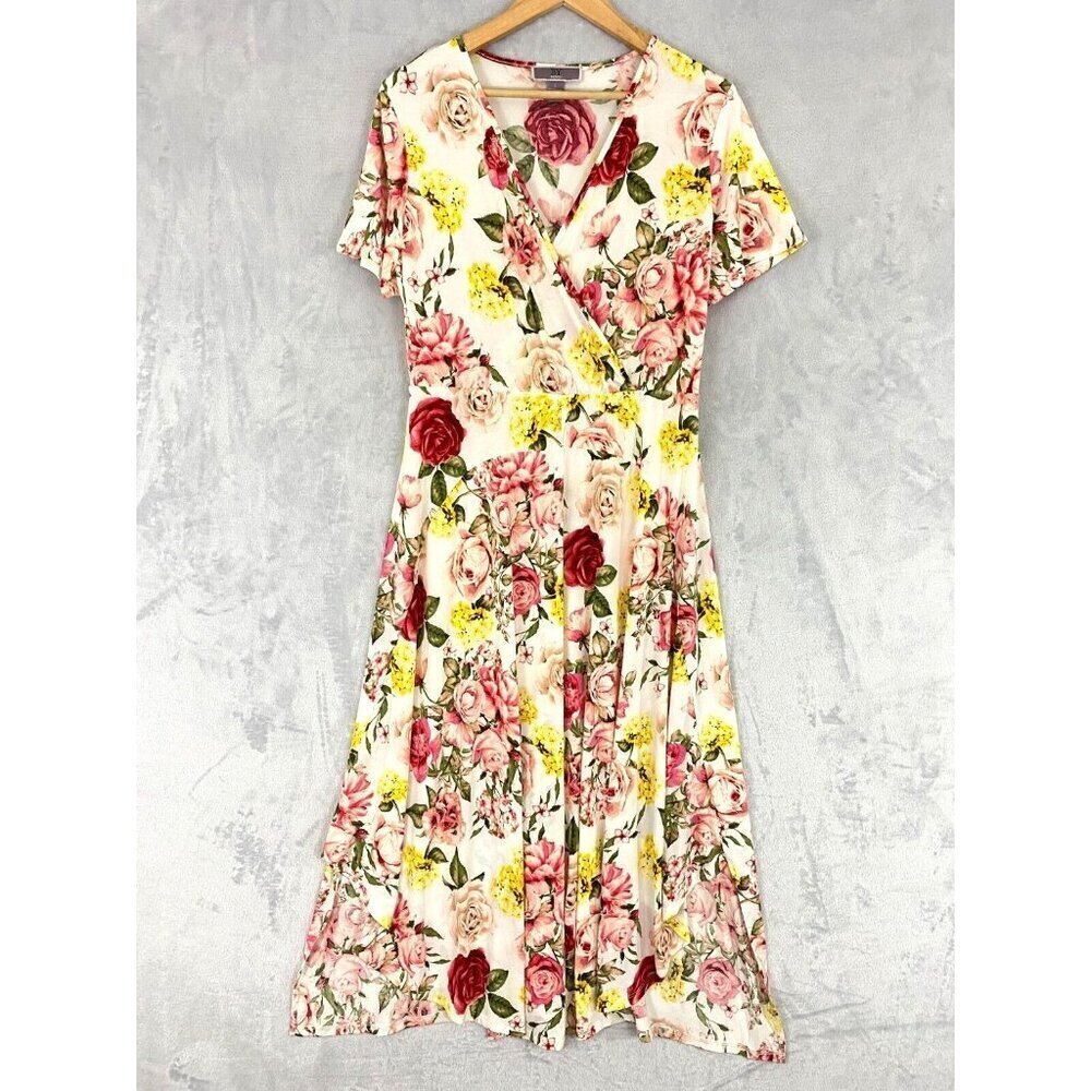 BY DESIGN Floral Maxi Dress Women's Size L Large Flowy Side Slits Stretch Party